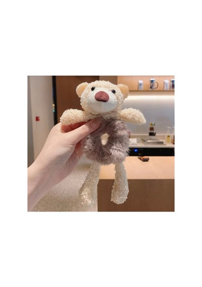 Ayıcıklı Lastik Peluş Toka Bej