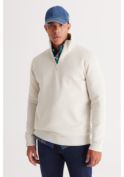 AC&Co / Altınyıldız Classics Standart Fit Normal Kesim İçi Polarlı Bato Yaka Pamuklu Erkek Sweatshirt Bej