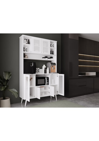 Kahve Köşesi 120 Cm %100 Mdf Panjur Kapak Çok Amaçlı Dolap Beyaz