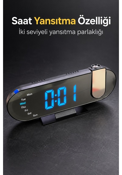 Projeksiyonlu Çalar Saat Renkli Ortam Işığı Ve Led Ekranlı - Lisinya