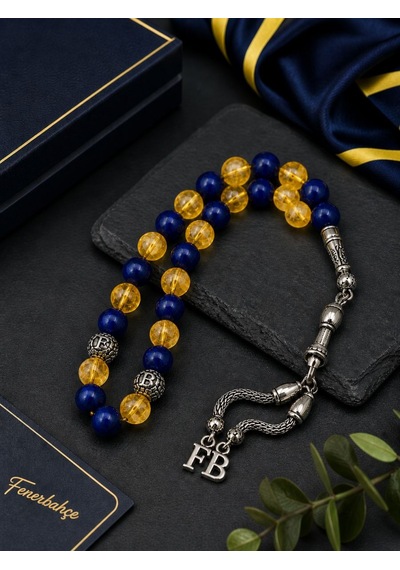 Fenerbahçe Taraftar Tesbihi Sitrin & Dumortierit Doğaltaş 8 Mm Özel Tasarım Sarı - Lacivert