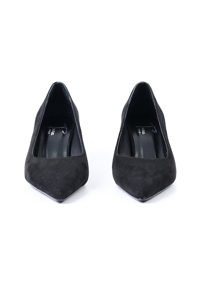 Tuna Hakiki Deri Siyah Süet Topuklu Kadın Ayakkabı, Stiletto - Z8583 Siyah Süet