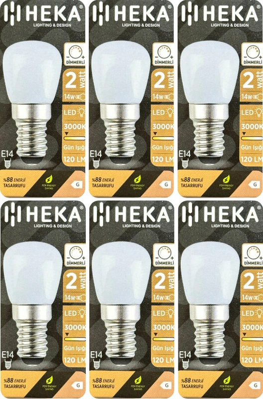 6 Adet Heka 2w 14w 3000k Sarı Işık E14 Duylu İnce Duy Dim Edilebilir Soft Led Mini Ampul