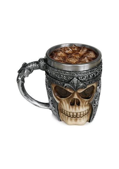 Birinci Sınıf 3d Kuru Kafa Fincan Paslanmaz Çelik Kahve, Çay, Cappuccino, Bira Gibi İçecekler İçin I Viking Skull Head Kupası İskelet Kafatası Tasarımlı Görünüm 1 Açık Ahşap