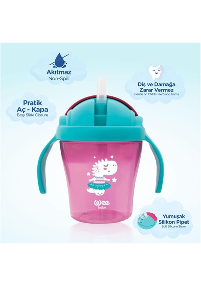 Pipetli Bardak 200 Ml - Pembe Çok Renkli