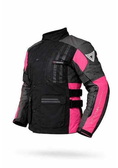 Venom Tourex Gri Siyah Pembe Su Geçirmez Kadın Motosiklet Montu Kalıplar Dardır
