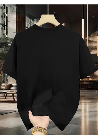 Unisex Güneşli Dağ Tasarım Basklı Tshirt Siyah