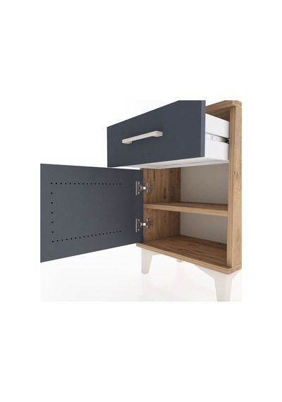 Arges Komodin Tek Raflı Tek Kapaklı 44x30x64 Çam-antrasit Çam