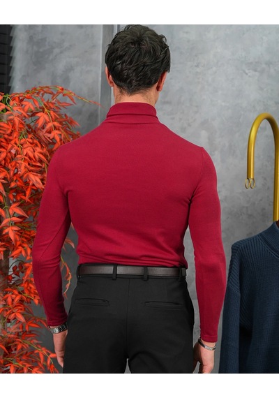 Modefendi Slim Fit İtalyan Kesim Tam Balıkçı Boğazlı Kazak Kırmızı