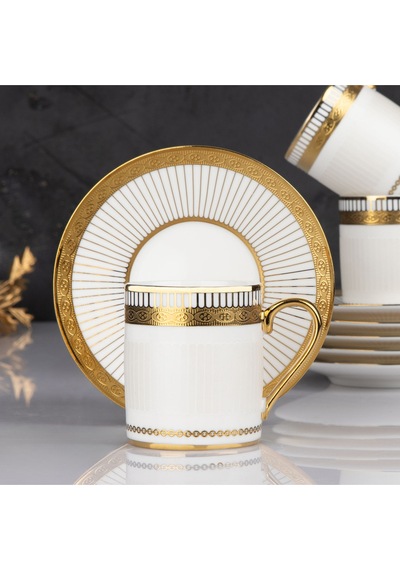 Rsy-215 -90cc 6 Lı Porselen.kahve Fincan Takımı. Kaitlyn Beyaz Gold