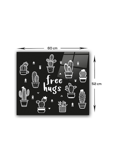 Decorita Cam Ocak Arkası Koruyucu|Free Hugs-Siyah Fon| 52cmx60cm