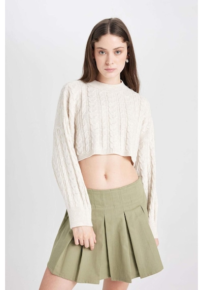 DeFacto Coool Regular Fit Bisiklet Yaka Triko Kazak T4518AZNSBG300 Bej