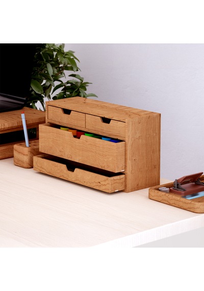 Desna Üç Katlı Dört Çekmeceli Mini Dolap 34 Cm X 12.1 Cm X 19.6 Cm Woodsaka Doğal Ahşap