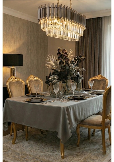 Kristal Monoray Kumaş Açık Gri Masa Örtüsü Dikdörtgen 140x200 Cm - 762 Çok Renkli