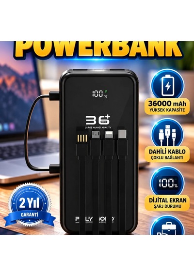 Dahili Kablolu Taşınabilir Powerbank Yüksek Kapasiteli Çoklu Bağlantı Renkli