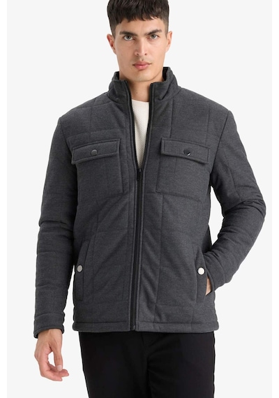 Defacto Slim Fit Dar Kesim Dik Yaka Astarlı Fermuarlı Cepli Kışlık Şişme Penye Mont E7888ax25auar167 Antrasit