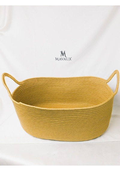 Mavaux Dekoratif Jüt Saplı Hasır Sepet Bej 20x30x50 Cm, Ipli Oyuncak Sepeti, Doğal Ipli Havlu Sepeti Jüt