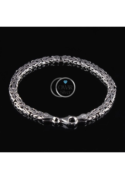 Omar Silver 925 Ayar El İşi Kral Bileklik 5,50 Mm