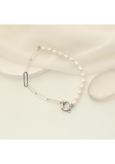 925 Ayar Gümüş Barock White Tatlısu İncisi Bileklik-5mm