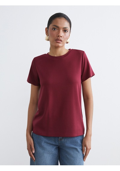 Lcwaıkıkı Basic Bordo Bisiklet Yaka Soft Touch Kadın Tişört
