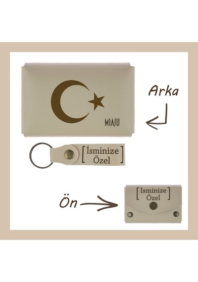 Miaju Sütlü Kahve, Ayyıldız Motifli, İsme Özel Cüzdan & Anahtarlık Set, Tarihinden Gurur Duyanlara Sütlü Kahve