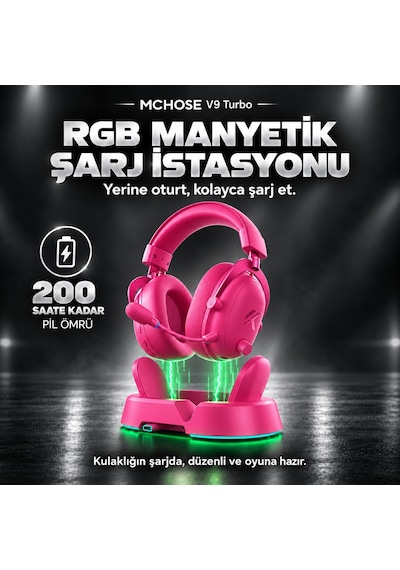 Mchose V9 Turbo+ Berry Red 7.1 Surround Kablosuz Gaming Kulaklık Hw-v9-12