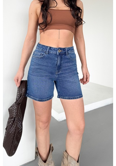 HLT Jeans Kadın Açık Mavi Yıkamalı Mom Fit Yüksek Bel Likralı Denim Şort Lily-açmavi