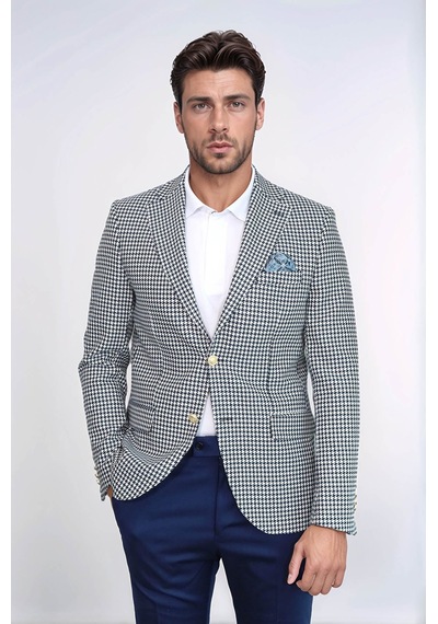 Lacivert Kazayağı Desenli Gold Renk Metal Düğmeli Slim Fit Erkek Blazer Ceket - Wessi Navy Blue Lacivert Kazayağı Desenli Gold Renk Metal Düğmeli Slim Fit Erkek Blazer Ceket - Wessi Navy Blue