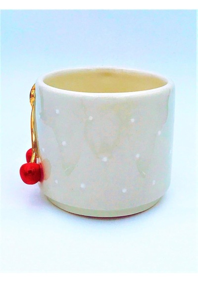 Lexroo Kiraz Kabartmalı Mug, 24 Ayar Gerçek Altın Dekorlu, El Yapımı, Hediyelik Mug, 270 Ml