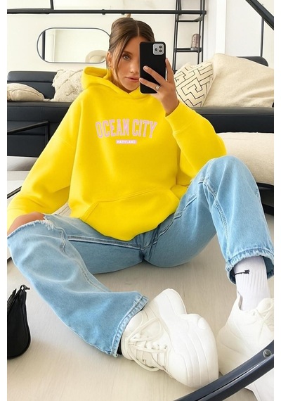 Benroma Ocean Cıty Baskılı Sweatshırt Sarı