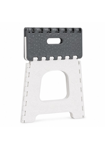 3 No Büyük Boy Katlanır Tabure Plastik Katlanabilir Basamak Taburesi Kaymaz Yüzeyli Beyaz Gri 45x36x30 Cm