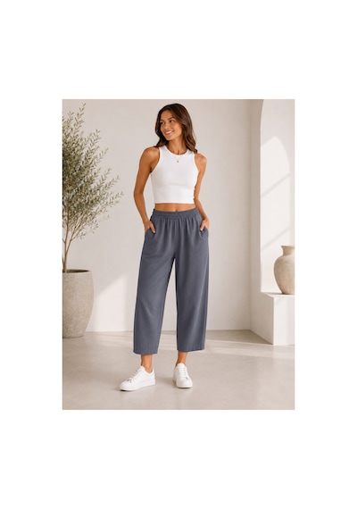 Mixxtrend Kadın Tencel Mom Kalıp Havuç Pantolon Gri