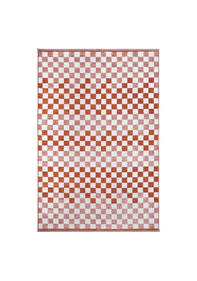 Turuncu Beyaz Modern Geometrik Dama Desenli Yıkanabilir Halı - Yo30035xc