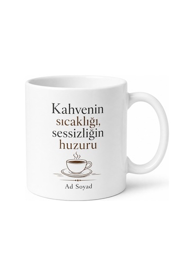 Kahve Ve Sessizlik Aşkı Yazılı Kupa Bardak Özel Tasarım Hediye Beyaz / Çok Renkli