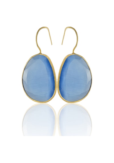 Kadir Jewellery 22 Ayar Altın Kaplama Fosil Taşlı Küpe -el İşçiliği Ve Hipoalerjenik Küpe Buz Mavisi