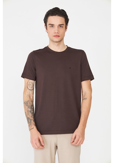 Kahverengi Bisiklet Yaka Basic Erkek T-shirt Kahve