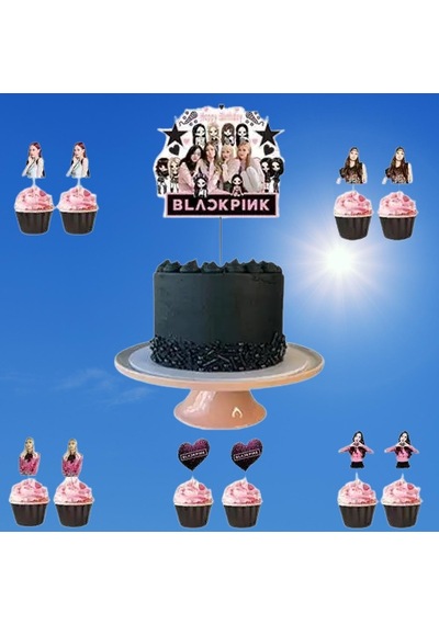 Black Pink Cake Topper Set Pasta Seti 20 Kürdan 25 Kek Kalıbı 1 Pasta Üstü Büyük Doğum Günü Pasta Süsü +3