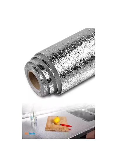 Zhltools Rulo Gümüş Alüminyum Folyo Duvar Kağıdı, Kendinden Yapışkanlı Raf İçi, Su Geçirmez Folyo 2 Mt X 60 Cm