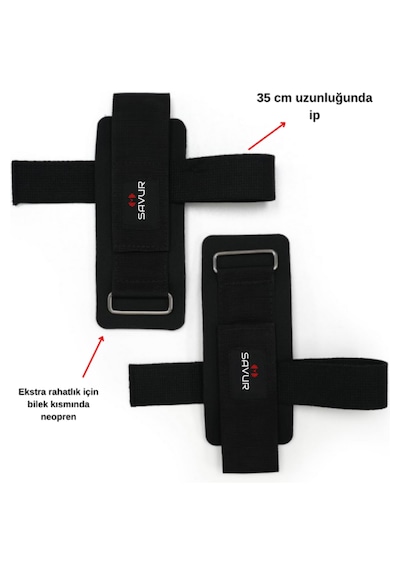 Savur Bilekli Fitness Strap - Lifting Straps, Ağırlık Kayışı Siyah