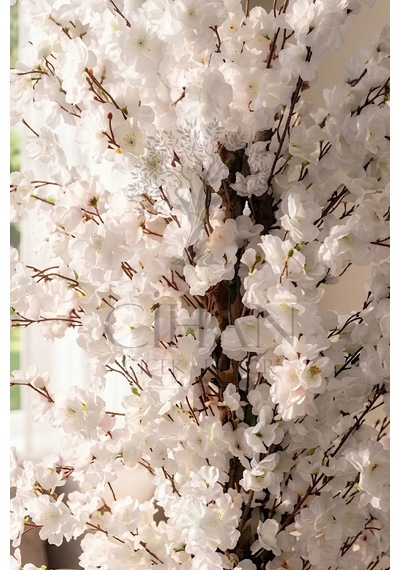 Cihan Çiçekçilik Yapay Beyaz Bahar Dalı Ağacı 200cm - 27x33 Cm Küre Saksılı