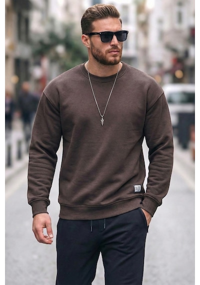 Buratti Regular Fit Bisiklet Yaka Pamuklu Içi Tüylü Yumuşak Şardonlu Erkek Sweat 5905255 Koyu Kahve