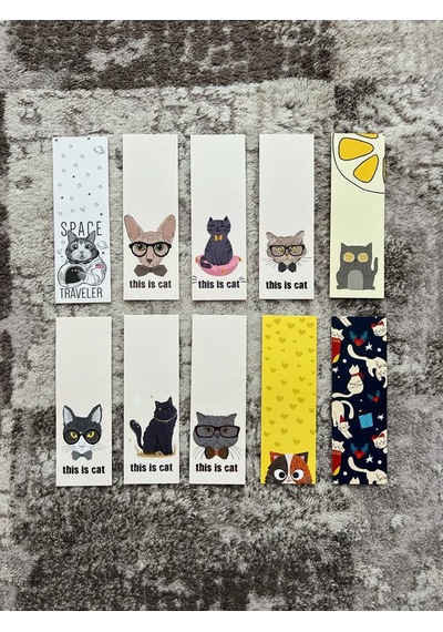 Kedi Hayvan Tasarım Karışık 10 Adet Kitap Ayraç Seti Pytkayrac98