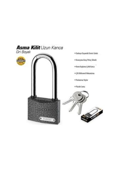 38 Mm Uzun Kanca Asma Kilit Gri Boyalı Sgs1331