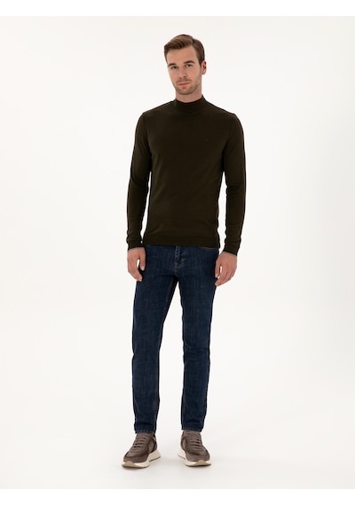 Cacharel Haki Slim Fit Pamuk Karışımlı Yarım Balıkçı Yaka Triko Kazak Yesıl