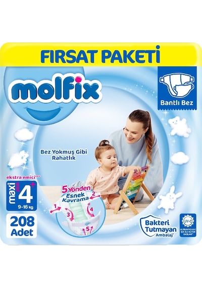 Molfix Bebek Bezi 4+ Beden Fırsat Paketi 52 x 4 208 Adet 4'lü