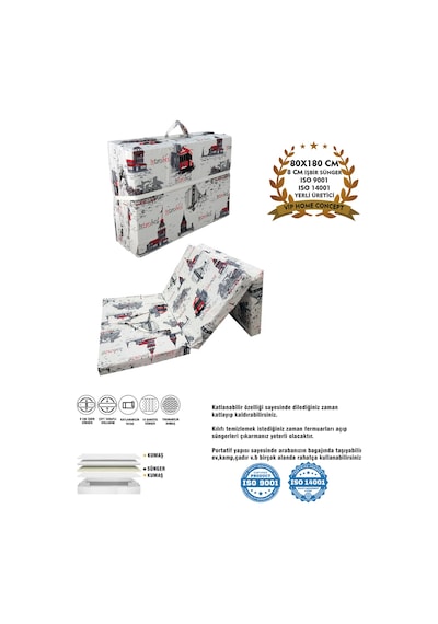 Vip Katlanır Yer Yatağı 8 Cm Kalın Sünger Yatak 80x180x8 Cm-istanbul