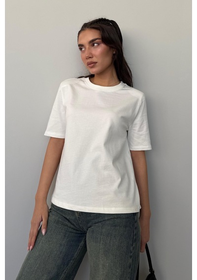 Madmext Beyaz %100 Pamuk Vatkalı Oversize Kadın T-shirt Mg2442 Beyaz