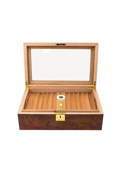Lubinski Yeni Cedar Camlı Tepsili Puro Kutusu Humidor Kahve 60s