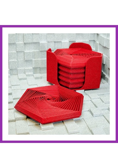 Bezos 3d Baskı Super Fidget Coaster Seti - Altıgen Desenli Bardak Altlığı Ve Tutucu-kırmızı Bty