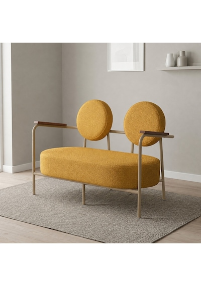 Venüs İkili Koltuk Soft Kumaş Ofis Bekleme Koltuğu Cappuccino Metal İskeletli - Sarı